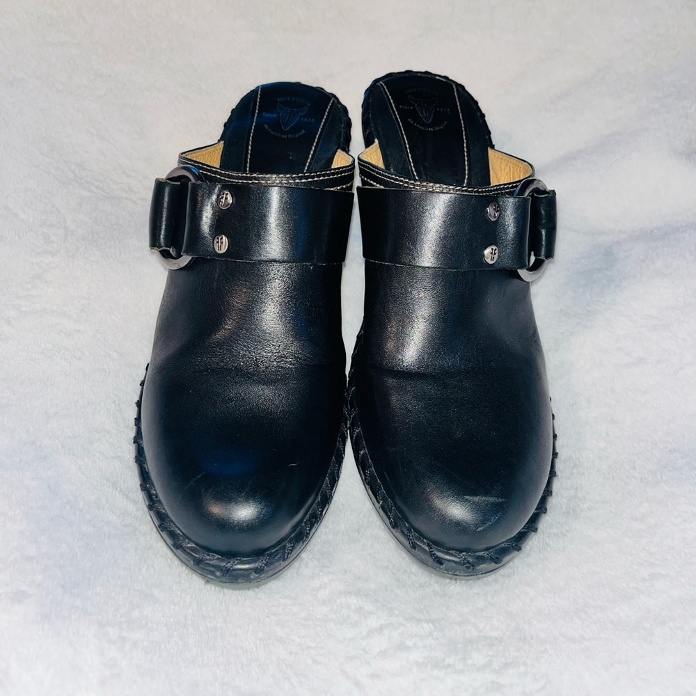 FRYE Charlotte Ring Mule Black Leather Clogs sz 8.5 - Picture 3 of 12